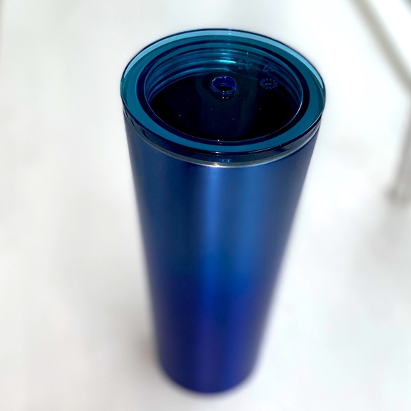 Starbucks Blue Metal Logo 16 oz Tumbler Cold Cup with straw - Picture 4 of 6